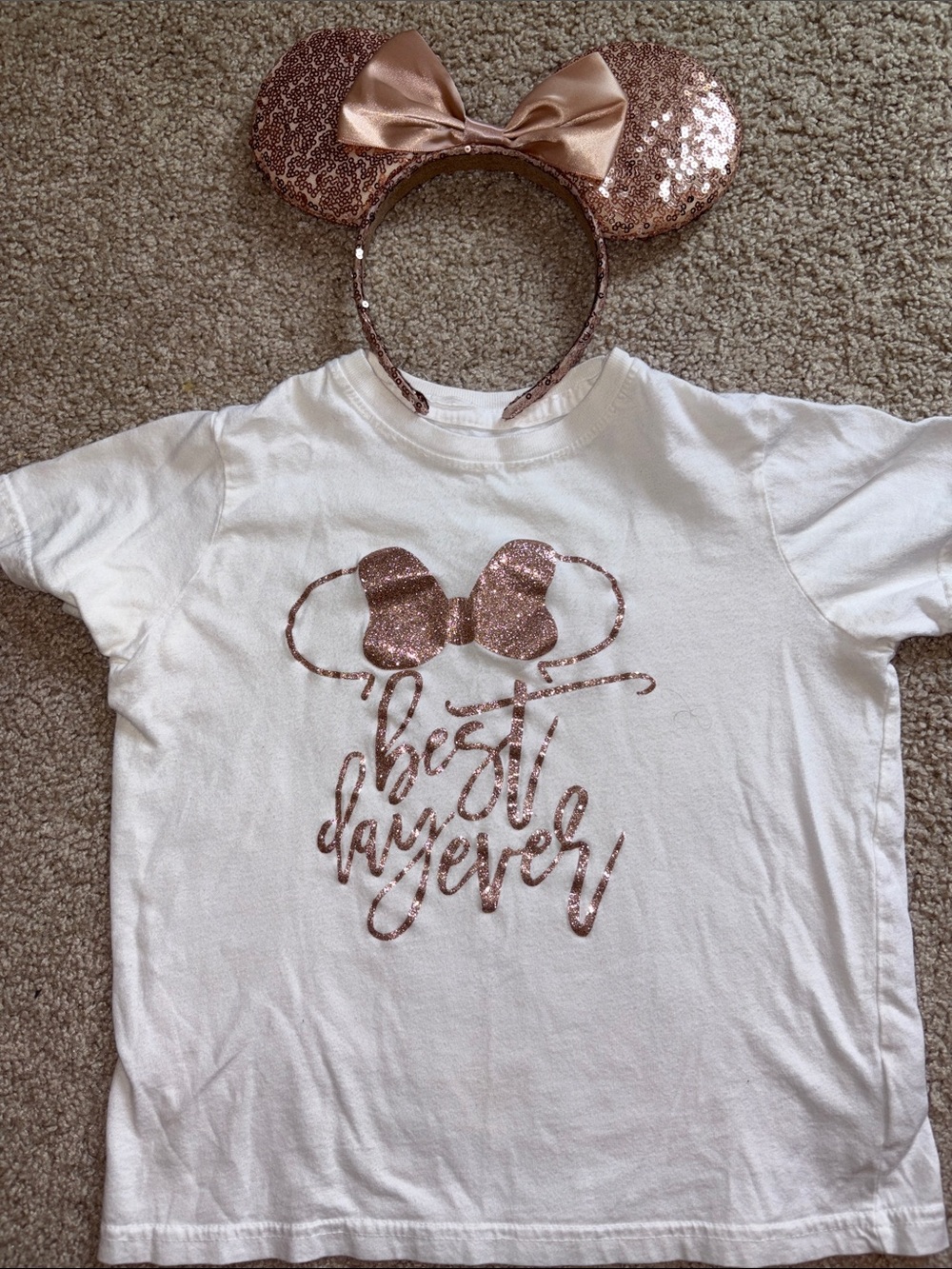 Girls' White Tee size 5T Rose Gold Glitter 'Best Day Ever' with headband
